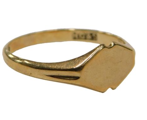 A 9ct gold signet ring, the diamond shaped ring head on a plain band, ring size O½, 1.7g all in.