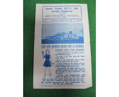Leeds United 1945-6 Programme v. Huddersfield Town, dated April 20th 1946 (pin hole, creased)