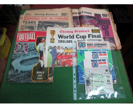 World Cup 1966 Ticket, 15th July Switzerland v. Spain, at Hillsborough. Tournament brochure, information fliers, newspapers.