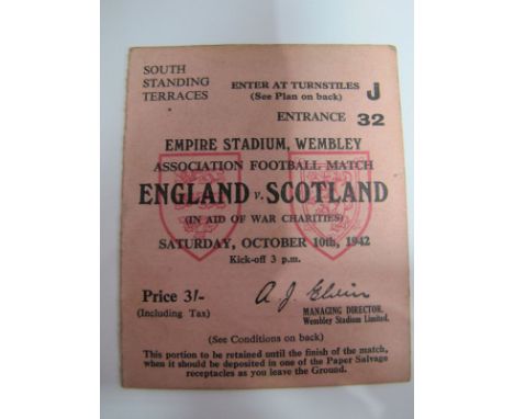 1942 Ticket England v Scotland at Wembley, dated October 10th 1942 (in aid of war charities). 