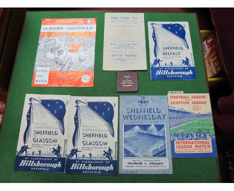 Sheffield v Glasgow Programmes, 1955, 59 and v Belfast 1958 and 1951 Inter League programme, all at Hillsborough) Match repor