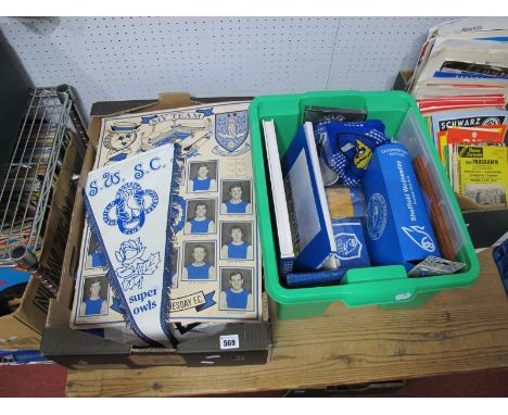Sheffield Wednesday Calendars, penant, scarf, mugs, books, print, etc:- Two Boxes