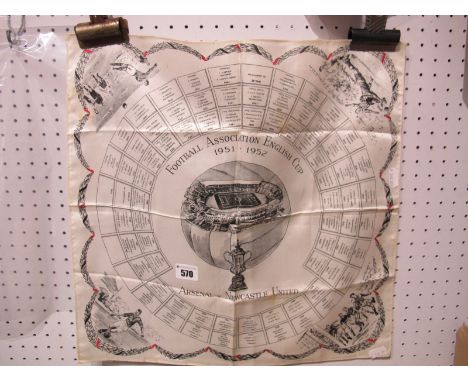 1952 FA Cup Final, Arsenal v Newcastle United, silk handkerchief featuring previous cup finals and image of Wembley to centre