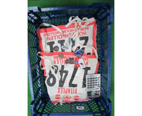 Skiing, Holmenkollen Competitors Breast Plate, fabric number bibs '2711' for 1979 and '1748 for 1980. Two related enamel lape