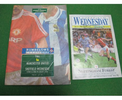 Autographs, Brian Clough, Gary Crosby, Nigel Clough, Phil King, Gordon Watson, Carlton Palmer and many others in two Sheffiel