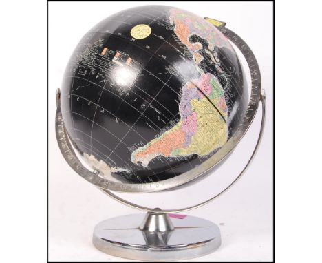 Encyclopedia&nbsp;Britanica&nbsp;Inc - Reploge&nbsp;Globes - A 1960's retro vintage globe with black seas on&nbsp;chrome&nbsp