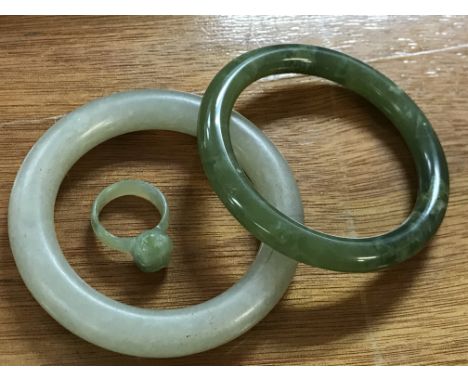 Two Jade type bangles and a jade ring  - NO RESERVE