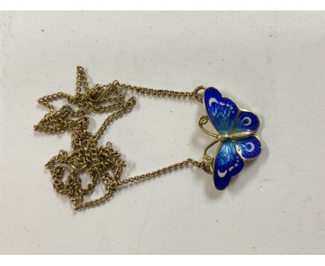 A 9ct gold and enamel butterfly necklace.