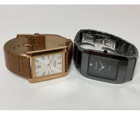A gents Gold plated Rotary wristwatch together with a gents Accurist ceramic wristwatch.