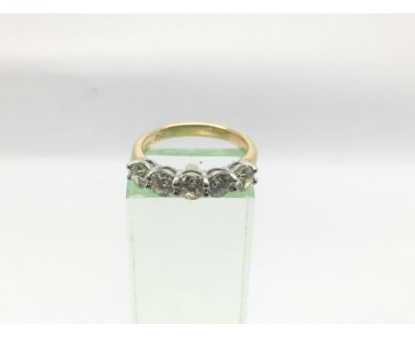 An 18ct gold five stone diamond ring, RBC diamonds approx 1.53ct, approx 4.1g and approx size M-N.