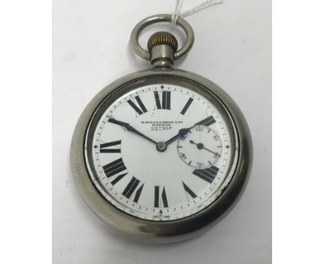 H. Williamson Military issue pocket watch, of pre 1930’s manufacture. White dial with Roman numerals, and subsidiary dial at 