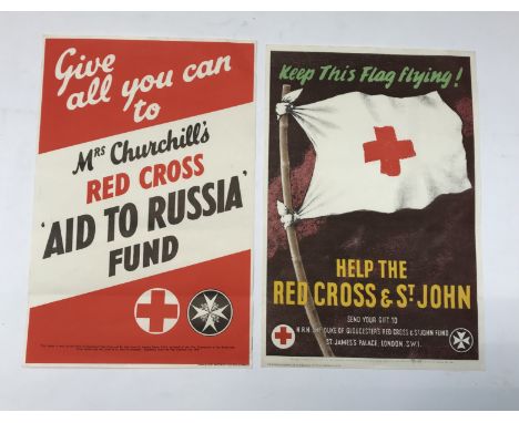 2 original WW2 era Red Cross campaign posters, both circa 1941. Both posters are appeals for funds, with one highlighting the