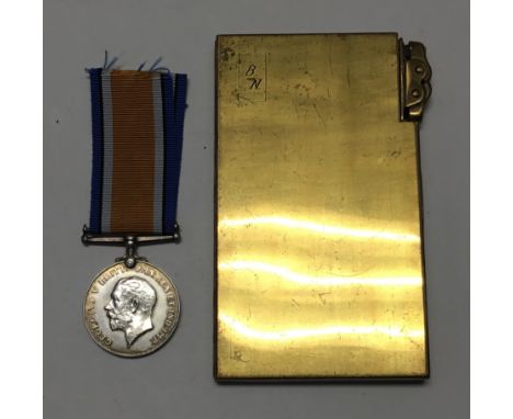 A WW1 British War Medal, named to 93586 2.A.M. A.E.Valiant of the RAF. Plus, a later gilt metal combined cigarette lighter an