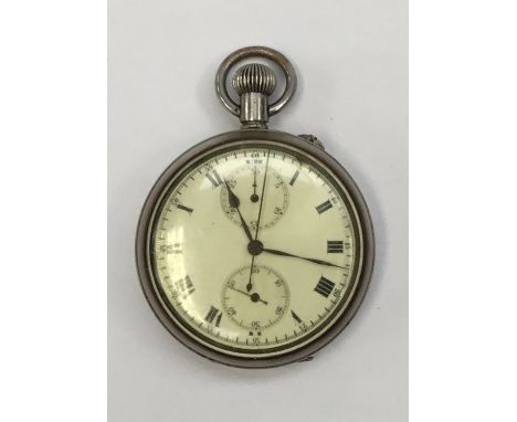 A rare Admiralty No.1 Chronograph pocket watch. Lemania calibre 19N centre seconds movement with sub seconds and 30 minute re