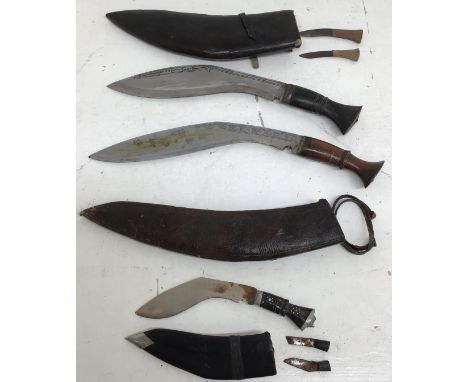 Three Kukri presentation knives in original scabbards the larger two possibly Indian Army issued with a US 1917 bayonet with 