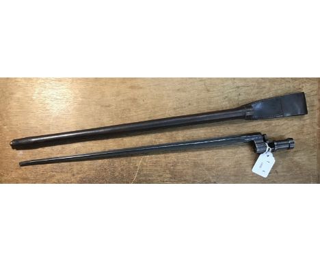 Russian M1891/30 Mosin-Nagant cruciform bayonet with a Finnish leather scabbard . Of usual cruciform cross section, with flat