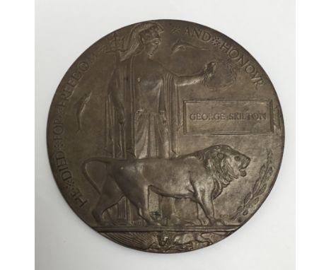 First Day of the Somme 01/07/1916 casualty death plaque, named to 12499 Pte George Skilton of the 6th Battalion Berkshire Reg