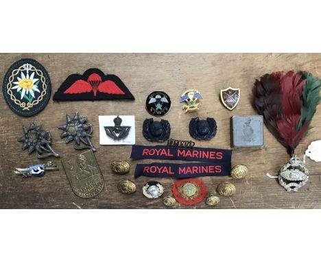 Collection of Military cap & uniform badges with buttons, including two rare SBS (Special Boat Service) enamel badges, Royal 