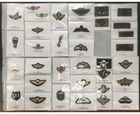 6 double sided album pages containing parachute qualification badges from various countries, include embroidered, bulllion, a