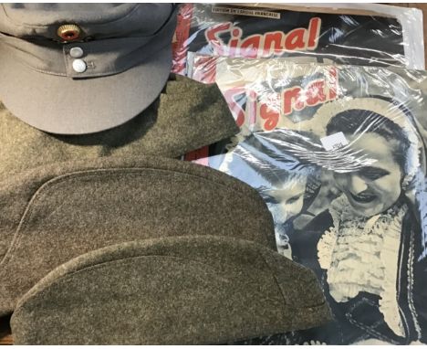 3 Vintage mid 20th century Swedish forage / garrison caps, and a post WW2 West German other rank mountain troops cap, plus 2 