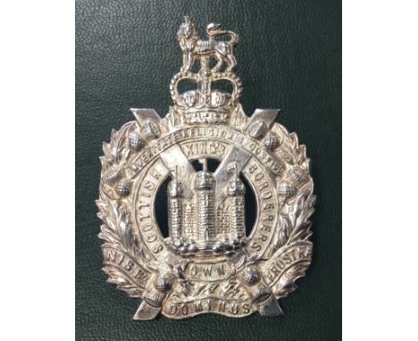 A good quality vintage Scottish sterling silver officer’s cap badge for the Kings Own Scottish Borderers. Of standard die sta