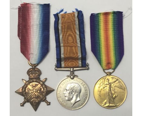 A 1914 Star trio, awarded to S-6071 Pte George Henry Downey of the Army Ordnance Corps. To include: a 1914 Star, British War 