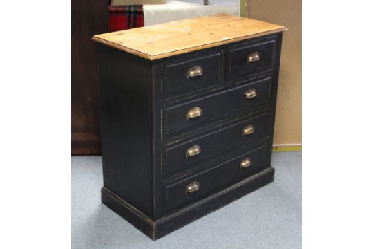 A Natural Black Painted Pine Chest Fitted Two Short Three Long