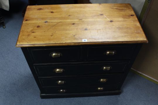 A Natural Black Painted Pine Chest Fitted Two Short Three Long