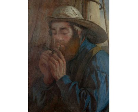 19TH C. BRITISH SCHOOL,watercolour and bodycolour - Fisherman lighting his pipe, 55 x 40cmsProvenance: local charity donation