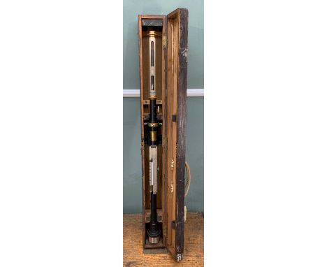 NEGRETTI & ZAMBRA KEW PATTERN MARINE BAROMETER, 20th C., gimble mounted in brass and blackened case, brass collar stamped 'Mo