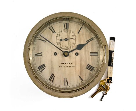 SHIP'S BULKHEAD CLOCK, the dial marked 'Beaver Manchester' with subsidiary seconds dial, two train deadbeat escapement striki