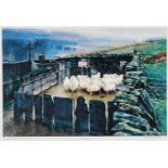 ‡ KEITH BOWEN limited edition (6/75) print - entitled, 'Yn y Gorlan / Penned Sheep', signed and