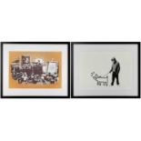 ‡ BANKSY two reproduction prints / facsimiles - entitled 'Morons' and 'Choose your Weapon', both