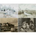FOUR PRINTS, comprising Benjamin Williams Leader, etching - Lock at Stratford upon Avon, 65 x 80cms;