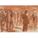 ‡ ANEURIN JONES print - untitled, farmers at market or show, signed in the print, 28 x 40cms