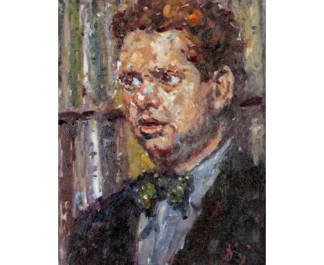 DAVID GRIFFITHS MBE oil on canvas - portrait of Dylan Thomas, signed with initials, signed and titled verso, 46 x 36cmsProven