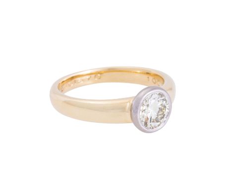 Solitärring mit Brillant von ca. 1 ct, ca. GET (M-N)/IF (punziert), GG/WG 14K, 6,1 g, RW: 56, 20./21. Jh., guter Erhalt, mit 