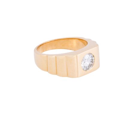 Bandring mit Brillant von ca. 1,52ct ca. GET+ (K)/VS2 (lt. DPL Zertifikat TZ060). GG 18K 25,2 gr. RW: 64. WBW: ca. €13.000.-.