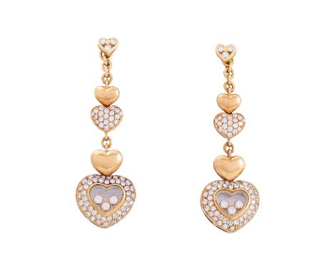 CHOPARD Paar Ohrhänger "Happy Diamonds", Brillanten zus. ca. 2 ct, gute Farbe u. Reinheit, GG 18K, 17,6 gr, Länge ca. 5,5 cm,