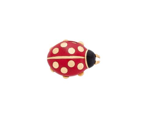CARTIER Pin "Marienkäfer", GG 18K, rot emailliert, 4,1 gr, L: ca. 1,5 cm, 1990er Jahre, Tragespuren, Emaillierung bestoßen, R