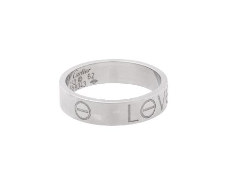 CARTIER Ring "Love", NP: 2.230 €, WG 18K, B: ca. 5,5 cm, 8,3 gr, RW: 62, 21. Jh., minimale Tragespuren, nummeriert "FR9343".|