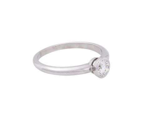 Ring mit Brillant ca. 0,57 ct, ca. WEISS (H)/VVS2, WBW: ca. 3.000 €, Platin 950, 5,5 gr, RW: 61, 21. Jh., minimale Tragespure