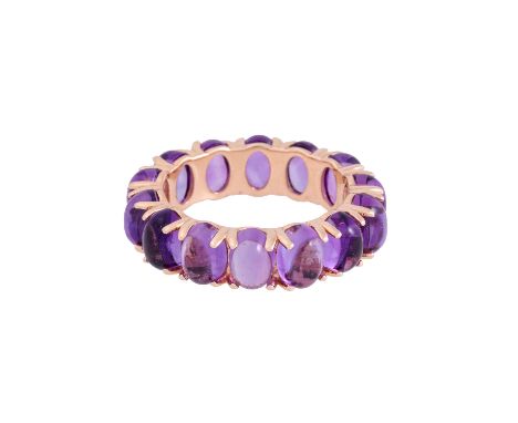 BUCHERER Ring mit ovalen Amethystcabochons, KP ca. 3.900 €, RSG 18K, 4,8 g, RW: 53, beiliegend verbogener Goldstreifen ehemal