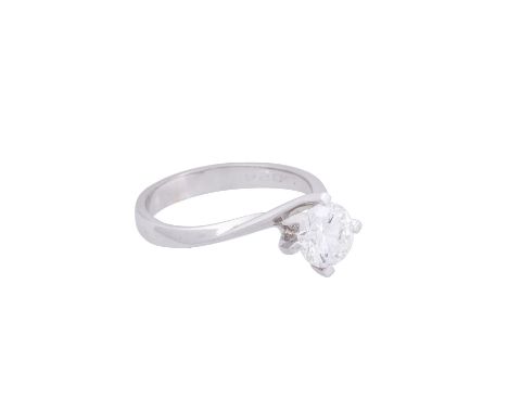 Solitärring mit Brillant von ca. 1,024ct ca. WEISS(H)/P1 (lt. DPL Zertifikat ZE 614), WG 14K 3,2 gr., RW: 53, 20. Jh., guter 