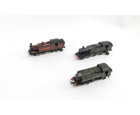 A kit built OO gauge locomotive, LMS red livery, 0-6-4, 15307, GWR locomotive, green livery, 2-6-2, 5120, and a GWR shunting 