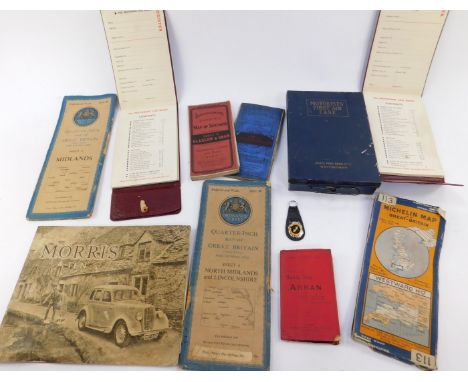 Automotive ephemera and maps, to include The Morris 10-4 Brochure, Ordnance Survey 1/4" map of Great Britain sheets 6 and 8, 