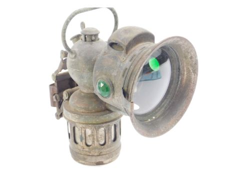 A Miller Patent Carbide motorcycle lamp, 19cm H.