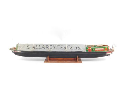 A scale model of a canal barge, S.Allardyce &amp; Company Ltd, named Henry, DJ and VM Pickup, Grantham., on a wooden stand, 8