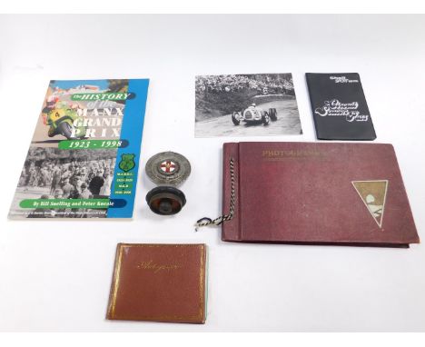 Mid 20thC Isle of Man TT photographs, autograph book containing motorcyclist's signatures to include Steve Hislop, Niall Mack
