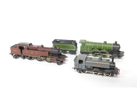 A kit built OO gauge locomotive, LNER green livery, 4-4-2, 3276, LMS locomotive red livery, 2-6-4, 2305 and an LNER grey shun